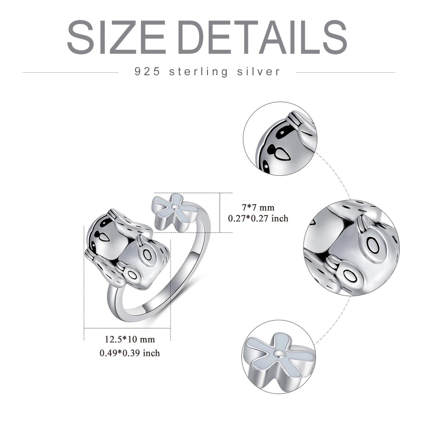 Women's Adjustable 925 Sterling Silver Sloth Open Ring with Flower